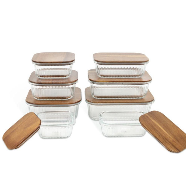 Mesa Living Ribbed Glass Food Storage Set with Wood Lids, 8pc Set