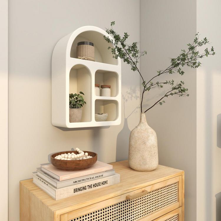 Tisbury Lane, Geometric Wooden Arched 4-Cubby Room Wall Shelf | Zola