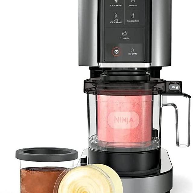 Ninja NC300 CREAMi Ice Cream Maker, for Gelato, Mix-ins, Milkshakes, Sorbet, Smoothie Bowls & More, 5 One-Touch Programs, with (2) Pint Containers & Lids, Compact Size, Perfect for Kids, Silver (Renewed)