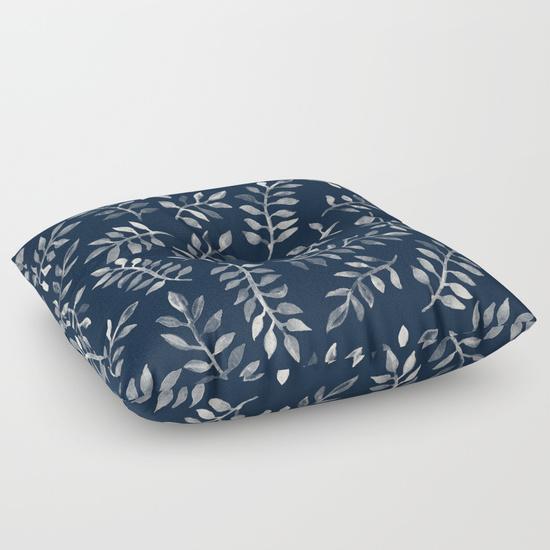 White Leaves on Navy - a hand painted pattern