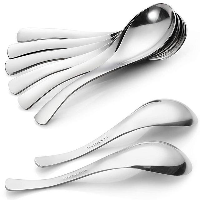 HIWARE 8 Pack Soup Spoons, Stainless Steel Soup Spoons, Thick Heavy-Weight Table Spoons
