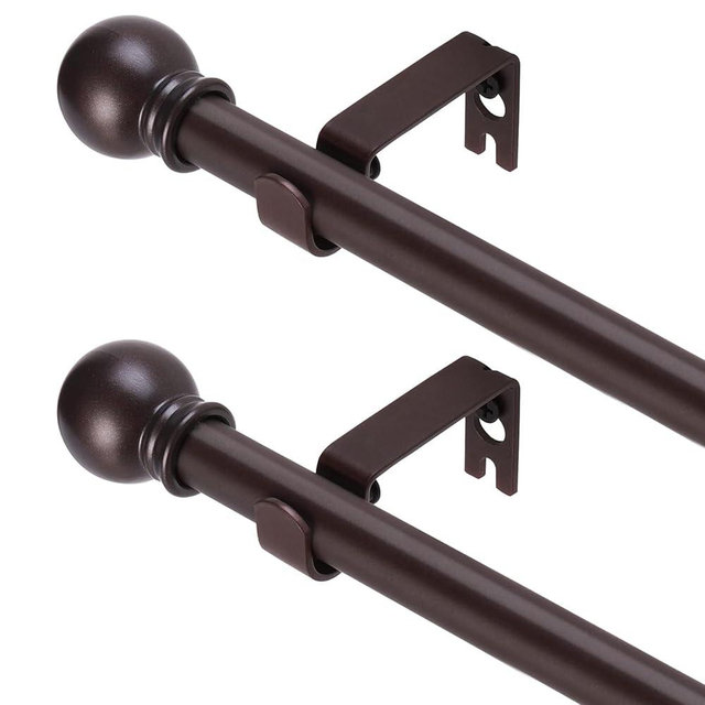 GXOACKJ 2 Pack Brown Curtain Rods for windows 32 to 62 inch, 5/8 inch Splicing Heavy Duty Metal Curtain Rod Set with Brackets