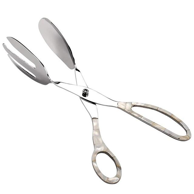 Folkulture Salad Tongs or Tongs for Cooking, Heavy Duty Stainless Steel Kitchen Tongs for Cooking, Grill or Serving Food Bread Dessert, Heat Resistant Metal Tongs, 11.5 Inches, Pearl White