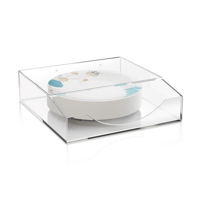 8/9/10 Inch Paper Plate Dispenser, Sturdy 4mm Acrylic Paper Plate Holder Under Cabinet, Convenient Wall Mounted Paper Plate Organizer Dispenser for Kitchen Countertop or Outdoor Use, Transparent