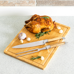 French Home Connoisseur Olive Wood Carving Set and Bamboo Cutting Board with Moat