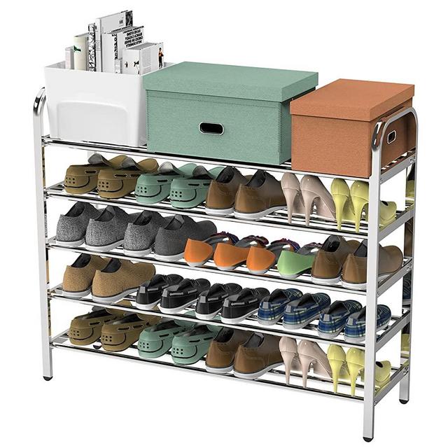 Shoe Rack Organizer for white metal,5 Tier Free Standing Shoe Rack Stainless steel Shoes Storage Shelf,Stackable Shoe Shelf for Entryway Doorway in silver