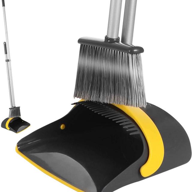 Eyliden Broom and Dust Pan Set Bristles Upright Stand up Light Weight Long Handle Broom Comb Indoor Outdoor Perfect for Home Kitchen Room Office Lobby Floor Pet Hair Rubbish 52" Broom (Dark Grey)