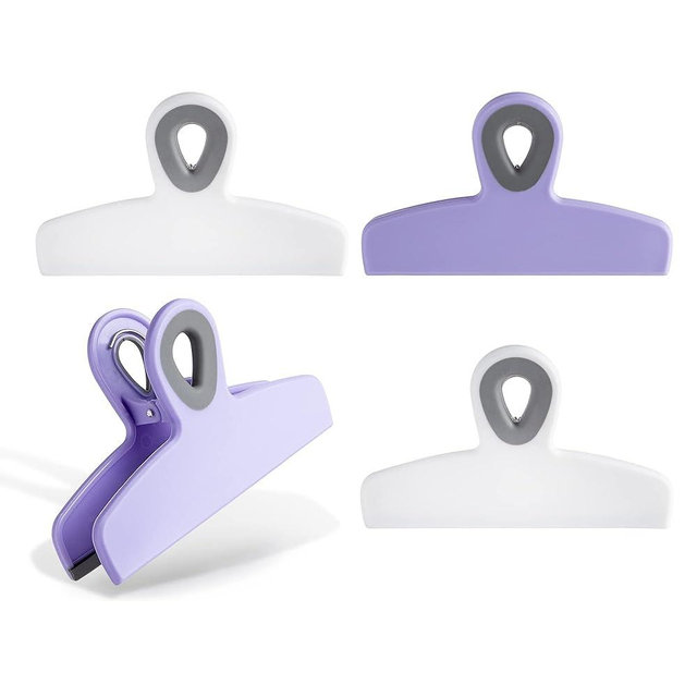 Cook With Color Bag Clips, 4 Large Heavy Duty Chip Clips for Food Storage with Air Tight Seal Grip for Snack Bags and Food Bags, Jumbo Food Clips (Lavender)