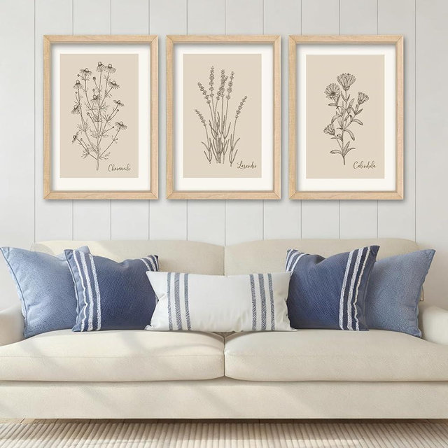YWJKWLGS Vintage Botanical Wall Art 11x16 Inch Set of 3 Wooded Framed Minimalist Rustic Wildflower Pictures Floral Sign Bedroom Wall Hanging Decor (Wood)