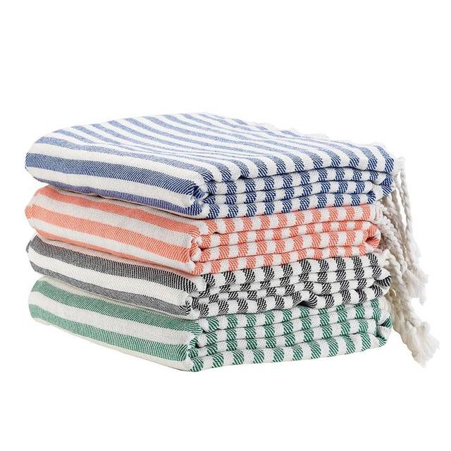 4 Pack Turkish Striped Beach Towels Bulk Oversized 39"x71" Large Bath and Pool Set Quick Dry Lightweight Travel Towel for Adult,100% Cotton