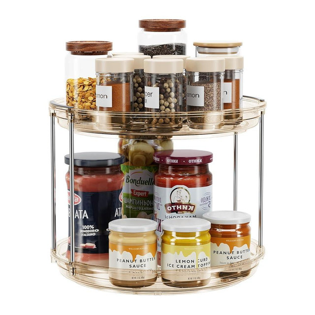 LAMU 2 Tier Lazy Susan Turntable Organizer 9.25'' Rotating Spice Rack Organization for Cabinet, Kitchen, Pantry, Countertop, Bathroom, Vanity, Medicine Cabinet Organizer, Amber