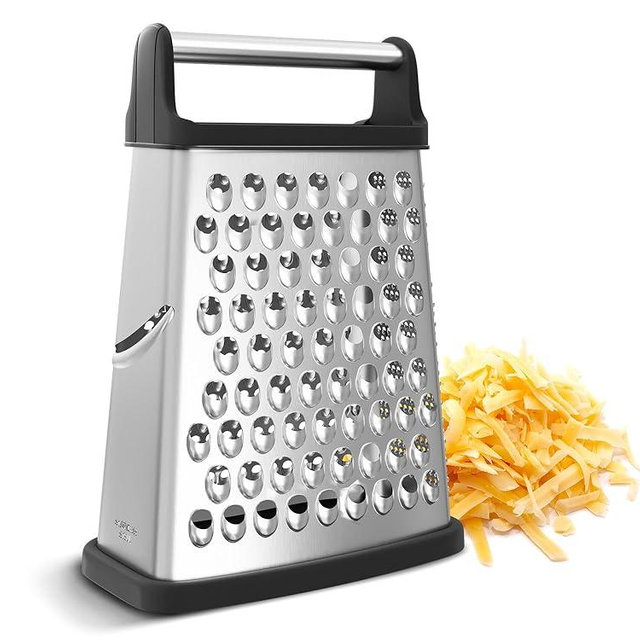 Sous Kitchen Parmesan Cheese Grater With Handle - Box Graters For Kitchen Handheld With Non-Skid Base - Graters Handheld - Food And Vegetable Grater With Wide Handle - Box Gratters 4 Sided