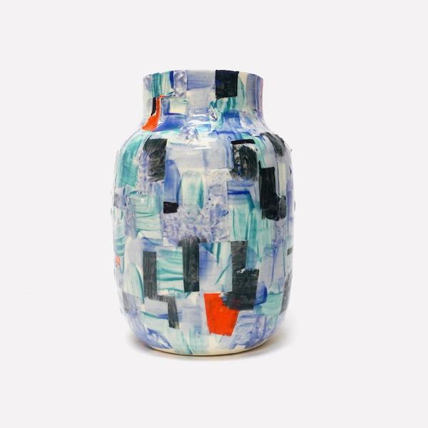 Blue Patchwork Painted Vase