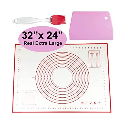 Extra Large Silicone Pastry Mat, 32" x 24" Baking Mat with Measurements Nonstick and Reusable Kneading Board for Dough Rolling