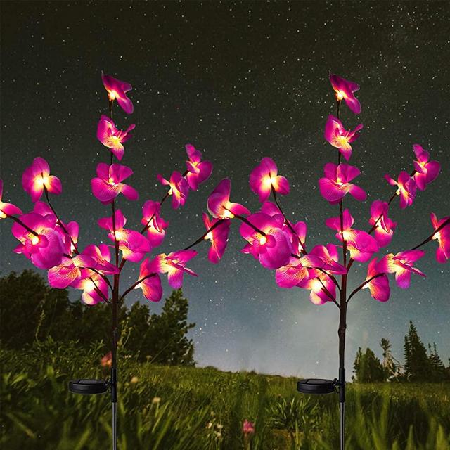 HeyMate Outdoor Solar Flower Lights Garden Decorative - 2 Pack Solar Purple Orchid Flower Lights Waterproof Solar Christmas Decorative Lights for Patio, Yard, Backyard, Pathway