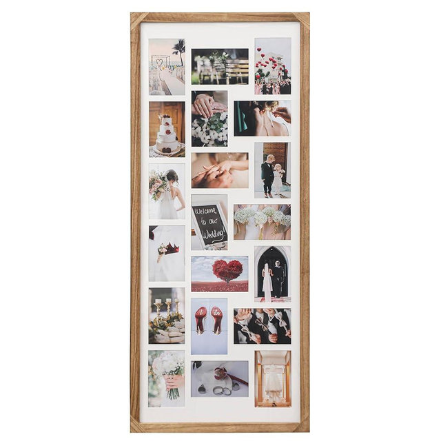 Wodhels 41x17 Inch Large Collage Picture Frame,Wood Multi Photo Frames,20 Openings for 4x6 Photos,Wall-Mounted Photo Display，Carbonized Brown