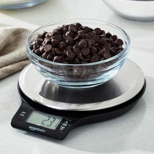Amazon Basics Digital Kitchen Scale with LCD Display, Batteries Included, Weighs up to 11 pounds, Black and Stainless Steel