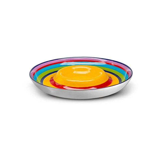 Kook Ceramic Chip & Dip Serving Dish and Bowl, 13 Inch, Rainbow