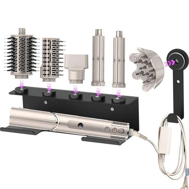 Hair Dryer Holder for Shark Flex Style, Wall Mount Holder Compatible with Shark FlexStyle, Curling Wand Organizer, Rack with Cord Hanger for Accessories Curlers Brushes Diffuser and Attachments