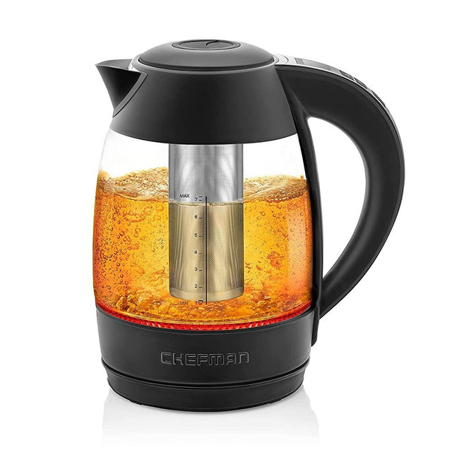 Chefman Digital Electric Kettle with Rapid 3 Minute Boil Technology, Custom Steep Timer and Temperature Presets, Bonus Tea Infuser, Rust and Discoloration Proof, 1.7 Liter, Matte Black, 1500W