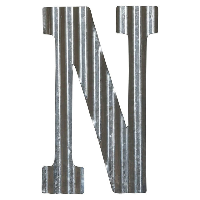 COLLECTIVE HOME - 12" Metal Letter Wall Decor, Galvanized Steel Numbers, Rustic Hanging Decor Symbols, Corrugated Metal Decoration, House Number (N)