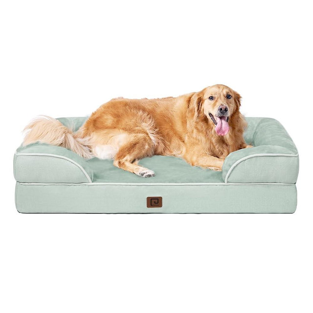 EHEYCIGA Orthopedic Dog Beds for Extra Large Dogs, Waterproof Memory Foam XL Dog Bed with Sides, Non-Slip Bottom and Egg-Crate Foam Big Pet Couch Bed with Washable Removable Cover, Sage Green