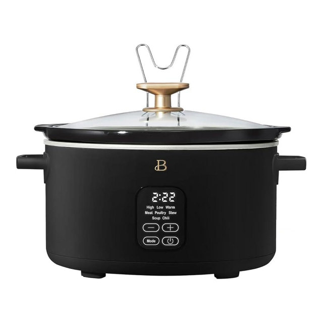 6 Qt Programmable Slow Cooker with Digital Timer, 5 Cooking Functions, Removable Ceramic Pot and Tempered Glass Lid, Dishwasher Safe (Black Sesame)