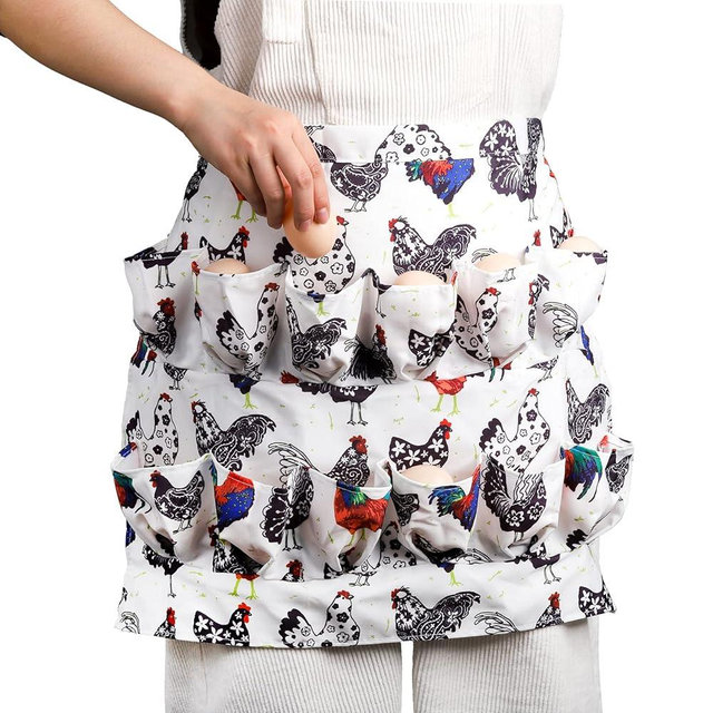 AVLA Chicken Egg Collecting Apron, 12 Deep Pockets Egg Gathering Holding Aprons, Farmhouse Egg Carrier Apron for Hens, Duck, Goose Eggs, Women, Adults, Housewives