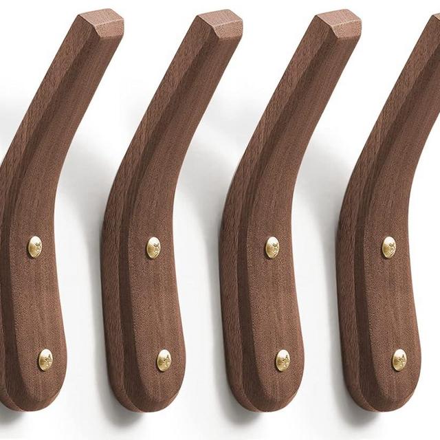 COCOYA 4Pack Wood Hooks Wall Mounted, Minimalist Easy Install Natural Real Walnut Cute Mid Century Modern Simple Rustic Boho Home Foyer Entryway Decor, for Hanging Hat Cap Bag Coat Towel Clothes