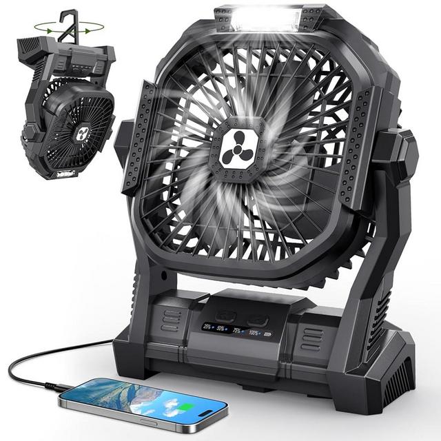Portable Rechargeable Fan, 20000mAh Cordless Battery Powered Camping Tent Fans with LED Lantern, Small USB C Operated Outdoor Ventilador for Travel Camp Fishing Picnic Beach Office Home Essentials