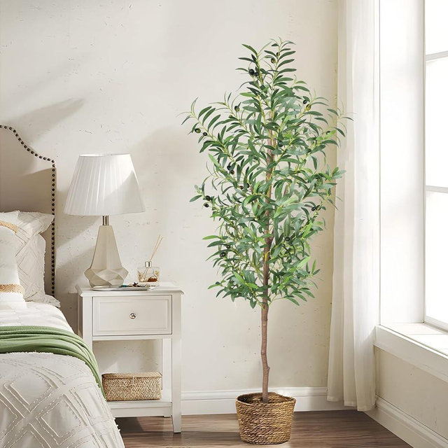 CETRD Fake Olive Tree, 5FT Tall Artificial Olive Trees 60in Faux Silk Plant with Trunk and Realistic 536 Leaves and 20 Fruits for Modern Office Home Decor Indoor（1pack）