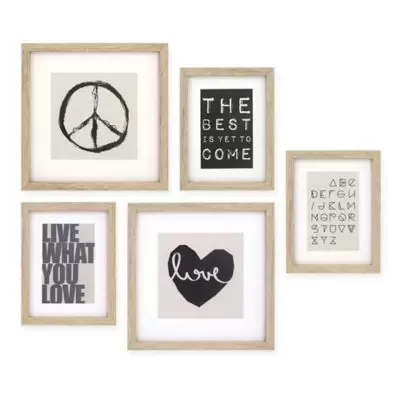 "Love" 5-Piece Matte Gallery Framed Wall Art Set in Natural
