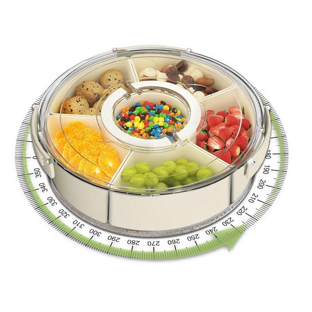 JIEZRIN Divided Serving Tray with Lid and Handle, Portable Snackle Box for Veggie Tray, Fruit Tray, Snack Box Container for adults, Kids, Large Snack Spinner Travel Entertaining Picnic Essentials