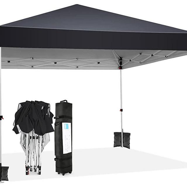 Yuego 10x10 Pop Up Canopy Easy Setup Tents Instant Portable Outdoor Ez Up Heavy Duty Commercial Gazebo Outside Camping Canopy with Wheeled Carry Bag and 4 Sandbags