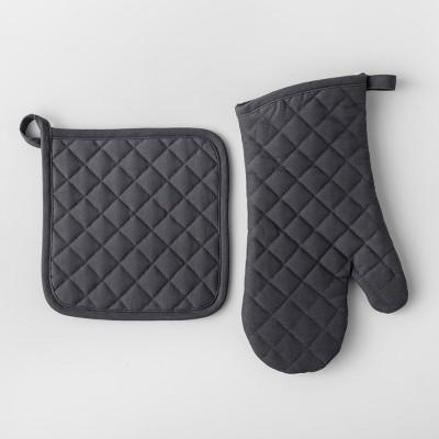 2pc Cotton Pot Holder and Oven Mitt Set Gray - Made By Design™