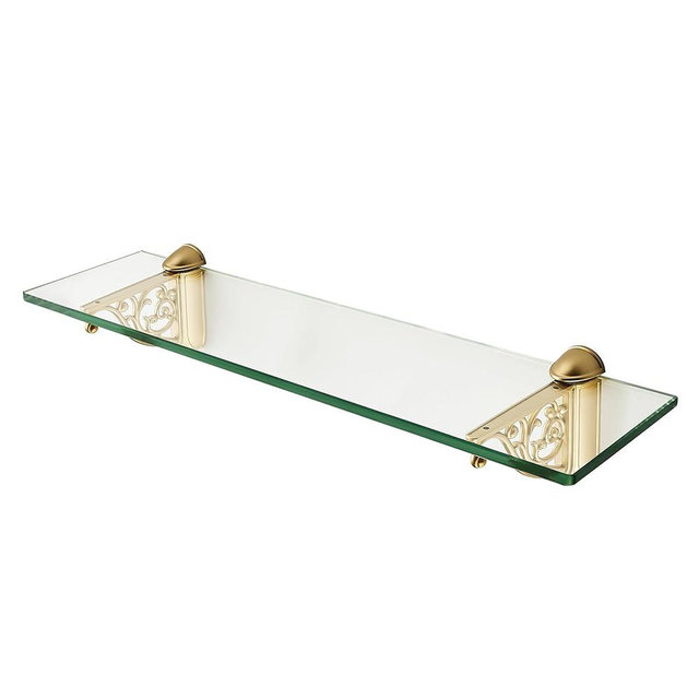 khtumeware 20 Inches Glass Shelves for Bathroom, Brushed Gold Floating Glass Shelf Zinc Tempered Glass Bathroom Shelves for Wall Mount Modern