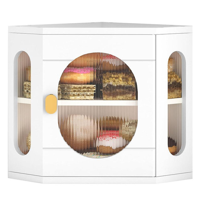 TQQDCI Corner Bread Box for Kitchen Countertop, Large Wooden Bread Box, Double Layer Bread Storage Bin, Bamboo Breadbox for Homemade Bread, Farmhouse Kitchen Organizer with Acrylic Window, White