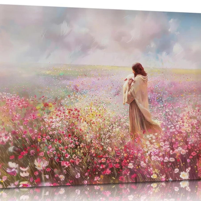 Jesus and Lamb Canvas Wall Art The Lost Lamb Christian Painting Picture Wall Decor God Religious Belief Poster Print Artwork for Church Bedroom Living Room Home Decoration,24x16in Canvas