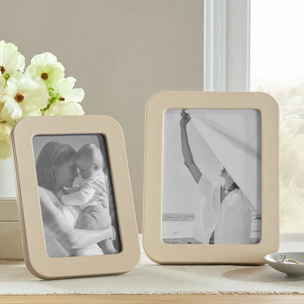 Shagreen Leather Picture Frames - (Set of 2) - Cream