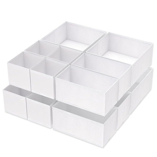 Criusia 16 Pack Underwear Drawer Organizer, Drawer Organizer Clothes, Foldable Cloth Storage Box Closet Dresser Drawer Divider Organizer for Clothes, Scarves (White)