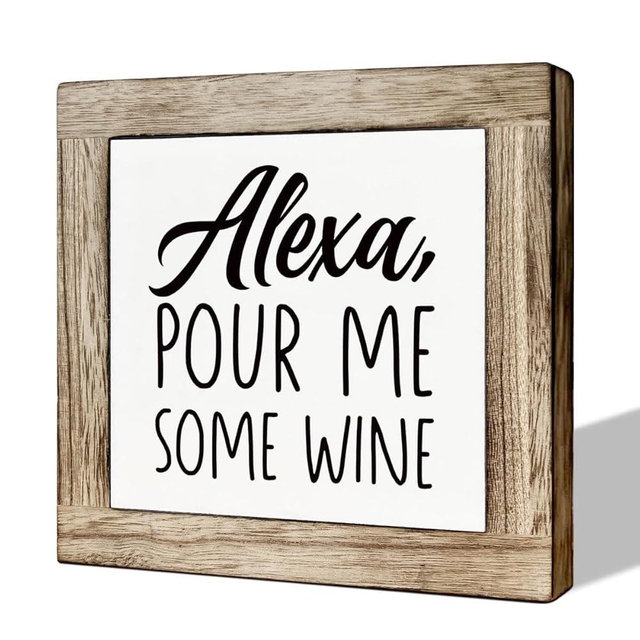 Kitchen Decor, Wooden Box Signs for Home Decor, Home Bar Decortion, Farmhouse Decortion Tabletop, Dining Room Decors Set, Home Decors Accents, Wine Sign, Alexa Pour Me Some Wine Sign