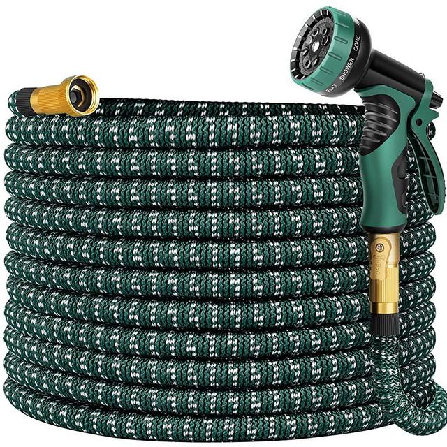 100FT Expandable Garden Hose with 10 Function Nozzle, Leakproof Lightweight Water Hose with Solid Brass Fittings, Extra Strength 3750D Durable Gardening Flexible Hose Pipe