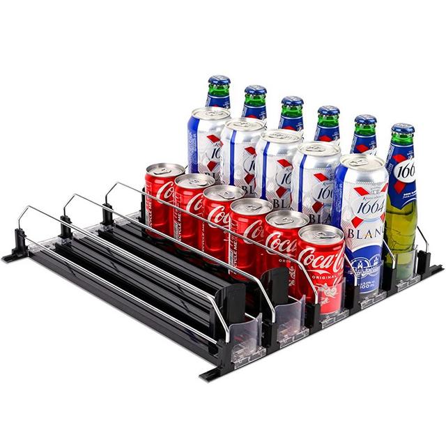 MAXTUF Drink Dispenser for Fridge, Soda Can Organizer for Refrigerator, Adjustable Width Beverage Self-Pushing Glide Rack, Up to 30 Cans Storage for Fridge Pantry (16.4 Inch, 5 Rows)