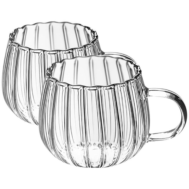 STOBOK Clear Mug, 2pcs 350ml Glass Coffee Cups Coffee Mugs with Handle Glass Mugs Tea Cups Pumpkin Glass Mugs for Milk, Latte, Espresso, Cappuccino, Hot Beverage