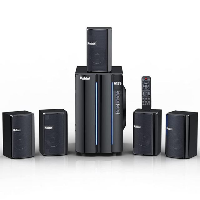 Bobtot Home Theater System Surround Sound Speakers - 800 Watts 6.5 inch Subwoofer 5.1/2.1 Channel Bluetooth Input LED Display Home Audio Stereo System for 4K TV Ultra HD AV DVD FM Radio USB