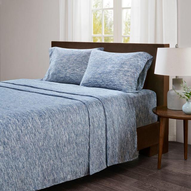 Urban Habitat Space-Dyed Cotton Jersey Knit Queen Sheet Set in Blue