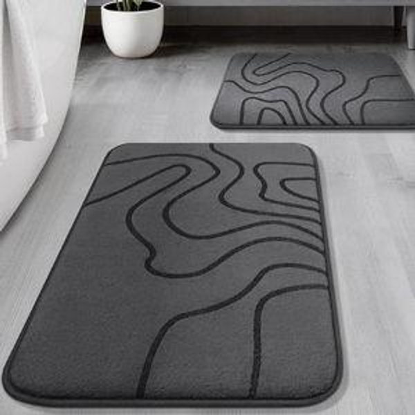 YIHOUSE Memory Foam Bathroom Rugs Sets 2 Piece - Extra Thick Ultra Soft Absorbent Bath Mat Set, Non-Slip Machine Washable Bath Rugs for Bathroom, Tub & Shower, Home Decor (32"x20"+24"x17", Dark Grey)