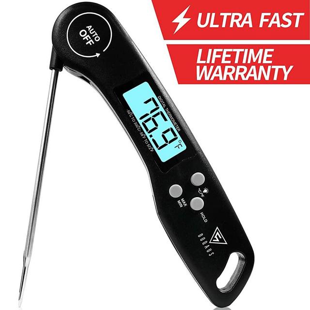 Meat Thermometer, DOQAUS Instant Read Thermometer Digital Ultra Fast Kitchen Cooking Food Candy Thermometer with Backlight, Magnet & Foldable Long Probe for Grilling BBQ Turkey Oil Smoker Thermometer