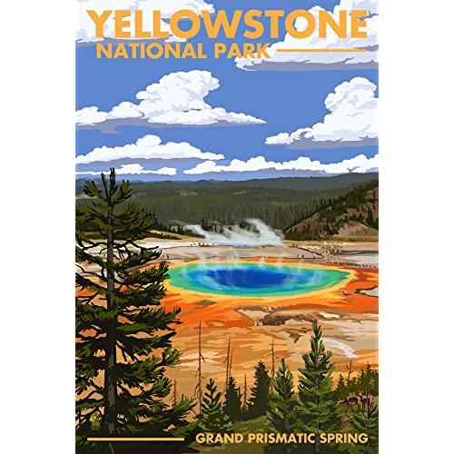 Yellowstone National Park, Wyoming - Grand Prismatic Spring (12x18 Art Print, Wall Decor Travel Poster)