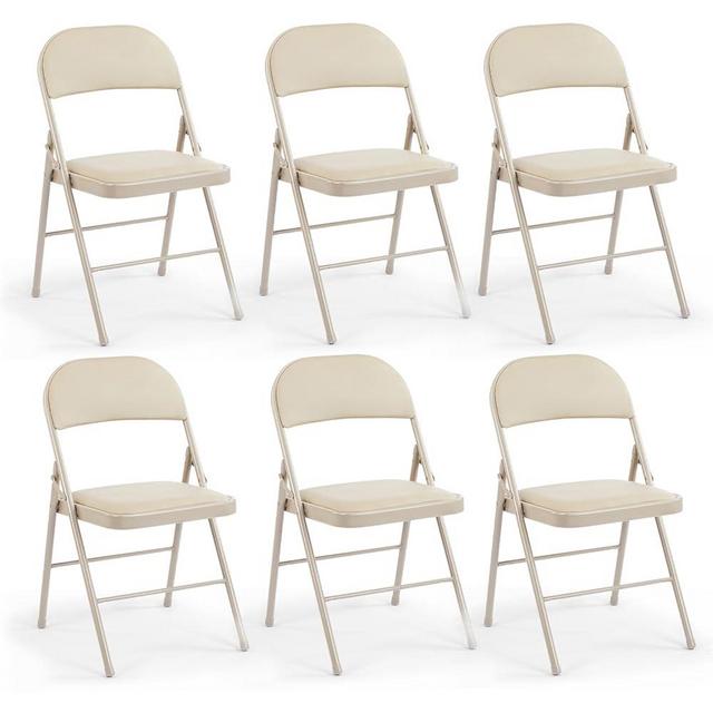 DUMOS 6 Pack Leather Padded Folding Chair, Indoor Outdoor Portable Stackable Commercial Seat with Steel Frame, Capacity for Home, Office, Party, Comfy, Kahki